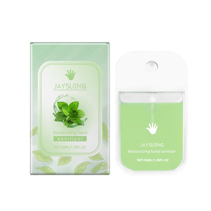 Jaysuing Hand Sanitizer Spray with mint flavor, portable citrus scent, gentle cleaning, and skin-friendly formula in a compact bottle.