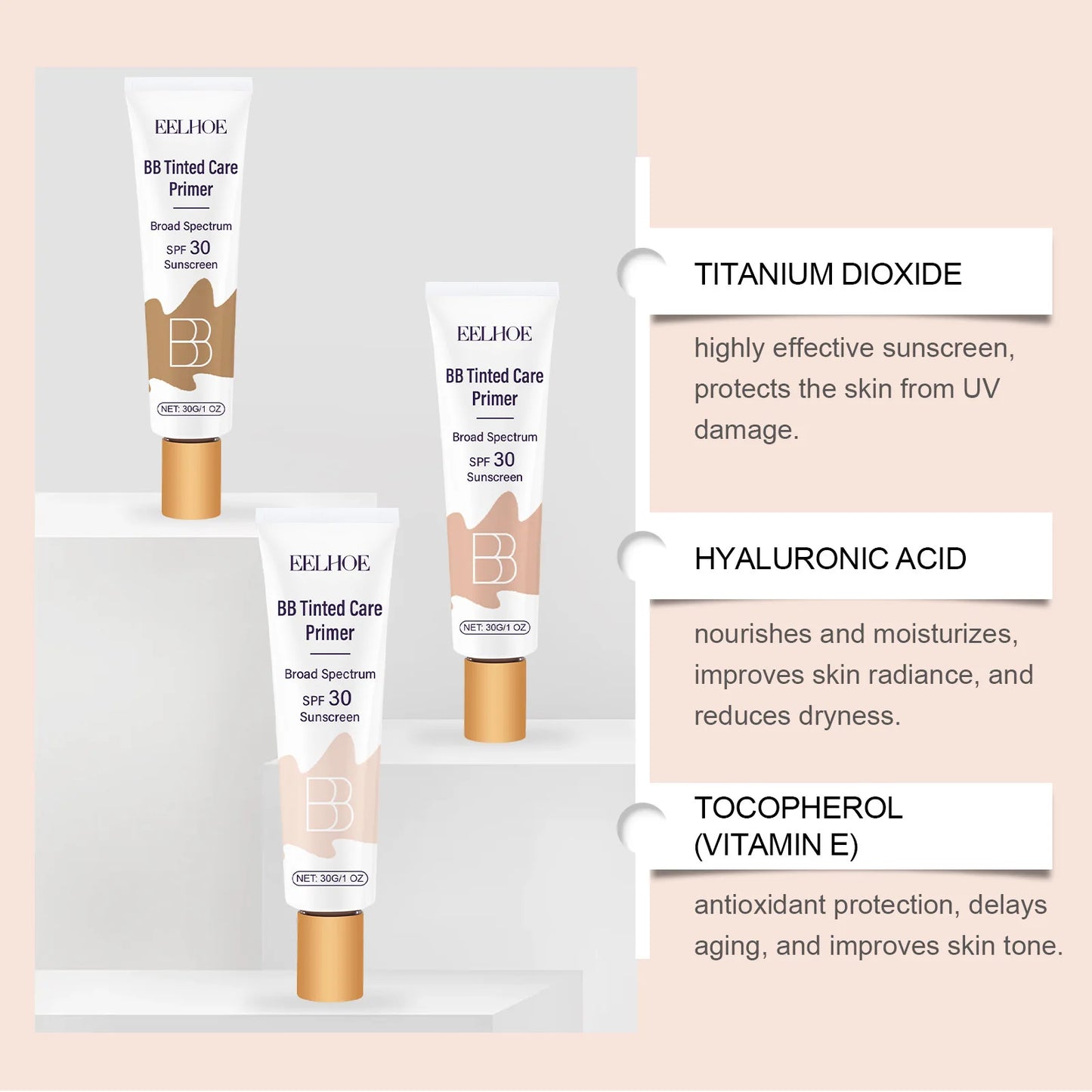 BackupMyFilesNow.com BB Cream facial makeup in mixed colors, hydrating, lightweight primer with natural finish, 30g beauty cream.