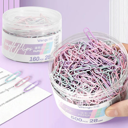Color paper clips from BackupMyFilesNow.com, large file bookmarks and storage boxes for office supplies and stationery organization.