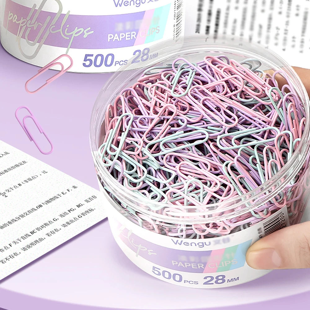 Mixed color paper clips from BackupMyFilesNow.com, large file bookmarks and storage boxes for office supplies and stationery.