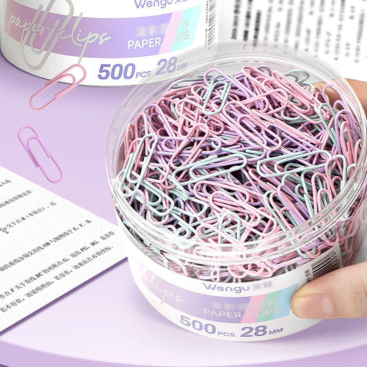 Mixed color paper clips from BackupMyFilesNow.com, large file bookmarks and storage boxes for office supplies and stationery.