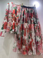 Retro mesh long-sleeved top and big swing skirt set for women, elastic waist, fashion print, perfect for spring and summer.