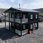 Double-story duplex container house by BACKUPMYFILESNOW.COM®, luxury prefabricated villa with 2-5 bedrooms, kitchen, and bathroom.