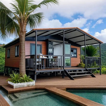 Double-story duplex container house by BACKUPMYFILESNOW.COM®, luxury prefabricated villa with 2-5 bedrooms, kitchen, and bathroom.