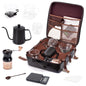 KAIXUAN WOOD 9-piece travel coffee set with pour-over coffee maker, cups, and accessories for outdoor coffee brewing and serving.