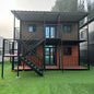 Modular tiny house with steel structure, two-storey prefab luxury villa, built for fast installation and modern living comfort.