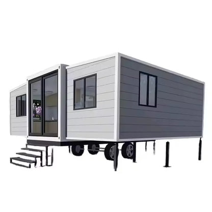 Two-storey luxury modular tiny house with steel structure, prefabricated design, and container-style architecture by BACKUPMYFILESNOW.COM®.