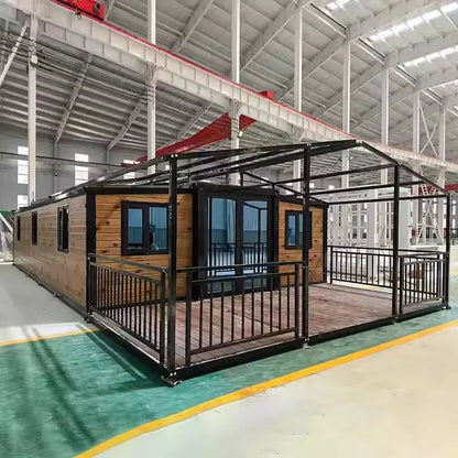 Steel structure modular tiny house by BACKUPMYFILESNOW.COM®, two-storey prefabricated luxury villa with modern design.