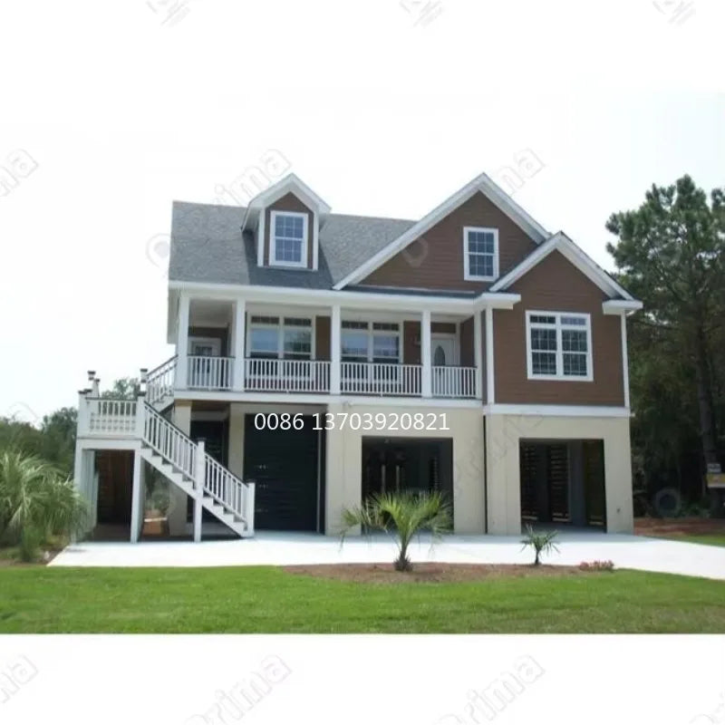 Modular tiny house by BACKUPMYFILESNOW.COM®, two-story prefabricated steel structure luxury villa with modern design features.