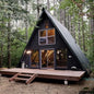 Modern triangle A-frame wooden cabin by BACKUPMYFILESNOW.COM®, 40ft prefab modular tiny house with fast assembly for holiday and residential use.