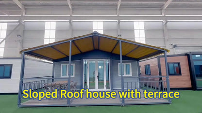 Customized 20/40ft shipping container modular tiny house by BACKUPMYFILESNOW.COM® with terrace, mobile design, and expandable living space.
