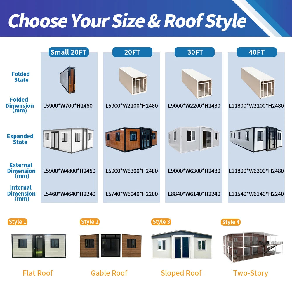 Customized 20/40ft shipping container modular tiny house by BACKUPMYFILESNOW.COM® with foldable design, terrace, and multiple beds.