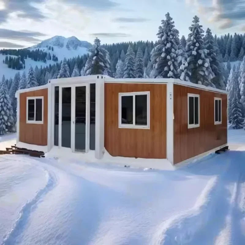 Portable foldable modular tiny house with furniture, 20ft expandable container design, high-quality mobile prefabricated home.