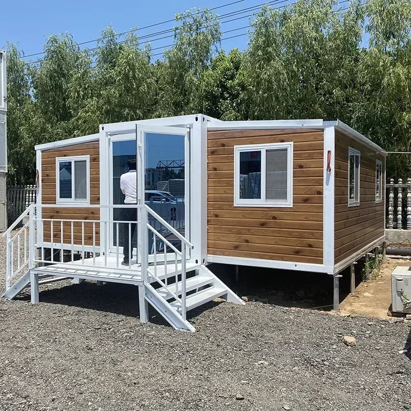Portable foldable modular tiny house with furniture, 20ft expandable container design, high-quality mobile prefabricated home.