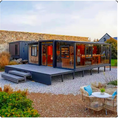 BackUpMyFileSnow® modular tiny house with three rooms, high comfort, foldable design, portable prefab container home.