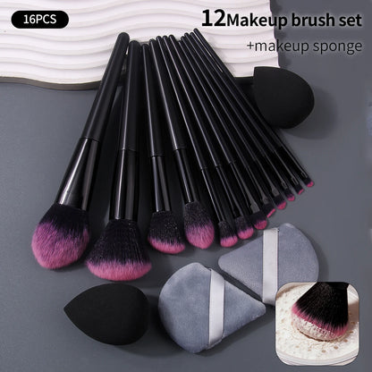 Set of 12 soft makeup brushes with 4 beauty eggs and triangular powder puff, portable and practical beauty tools.