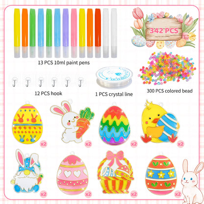 342-piece Easter craft kit with colorful supplies for DIY window paint art and holiday decorations, perfect for Easter parties.