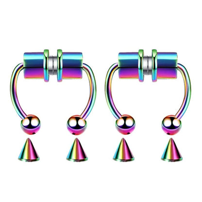 Multicolor fake piercing nose ring hoop septum clip made of stainless steel, stylish punk body jewelry for women
