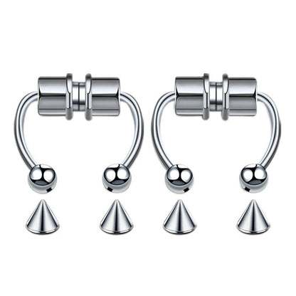 Multicolor stainless steel fake nose ring hoop and septum clip, punk fashion jewelry for women with magnetic non-piercing design.