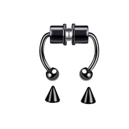 Multicolor stainless steel fake nose ring hoop and septum clip, non-piercing punk body jewelry for women, magnetic and fashion-forward.