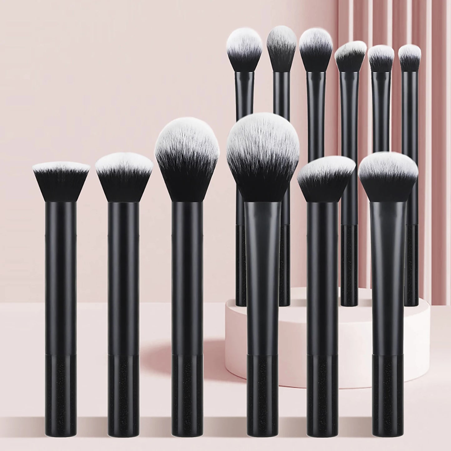 Colorful 12-piece professional makeup brush set with multifunctional cosmetic brushes for makeup application and beauty routines.