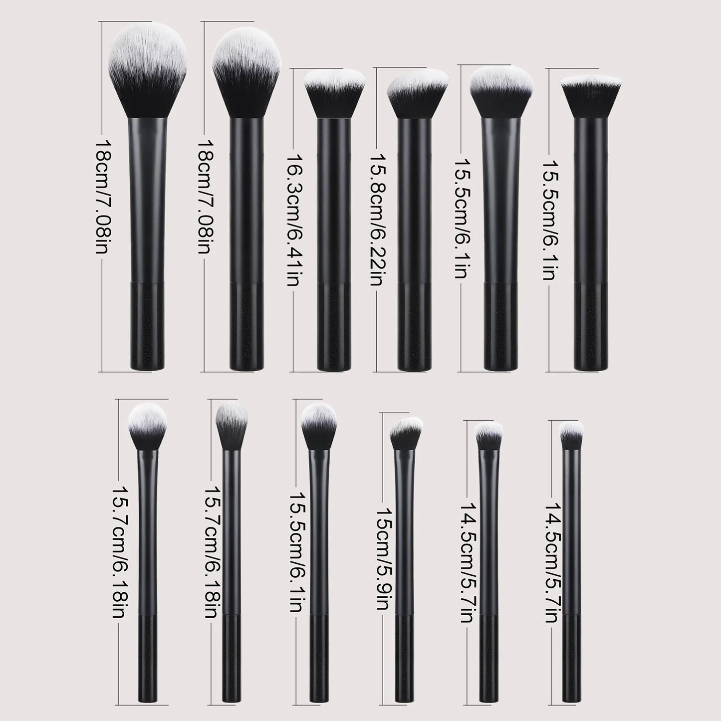 Multicolour 12-piece professional makeup brush set with multifunctional cosmetic brushes for applying makeup.
