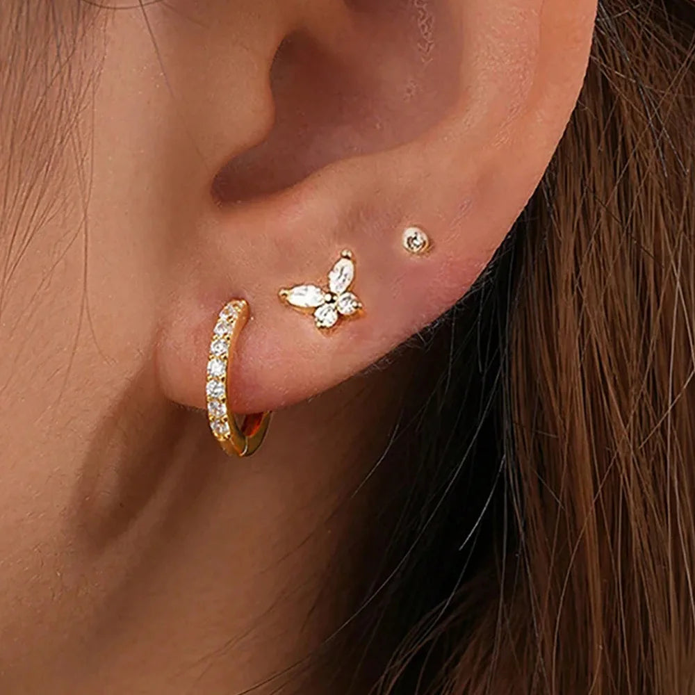 Europe and America cross-border 18K gold earring set with three zircon earrings, stylish jewelry from BackupMyFilesNow.com