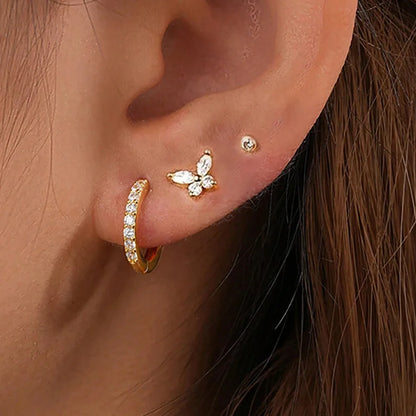 Europe and America cross-border 18K gold earring set with three zircon earrings, stylish jewelry from BackupMyFilesNow.com