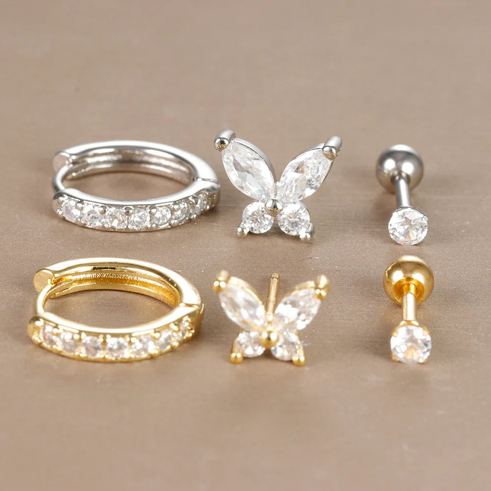 Three-piece Europe and America cross-border 18K gold earrings set with zircon earrings, featuring elegant eardrops and stylish design.