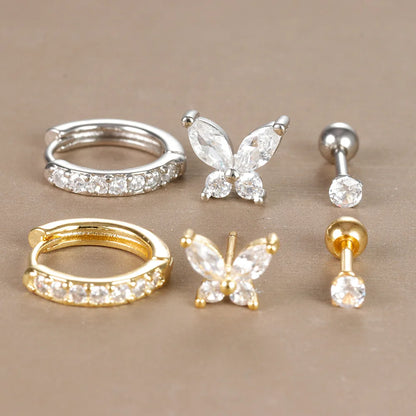 Three-piece Europe and America cross-border 18K gold earrings set with zircon earrings, featuring elegant eardrops and stylish design.
