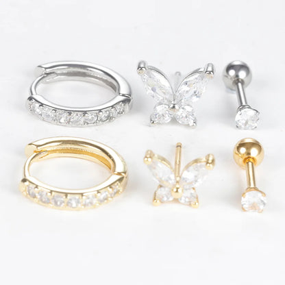 Three-piece gold earring set with zircon accents featuring Europe and America cross-border design, stylish eardrop jewelry.