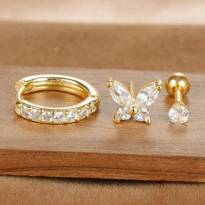 Three-piece Europe and America cross-border 18K gold earrings set with zircon accents, stylish eardrops and matching jewelry.