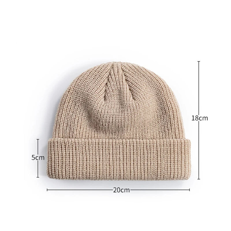 Wool knitted beanie cap for men and women, simple solid color, warm winter skullies and trendy fashion beanie style.