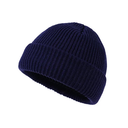Knitted wool beanie hat for men and women, simple warm skullies cap in solid color, perfect for autumn and winter style.