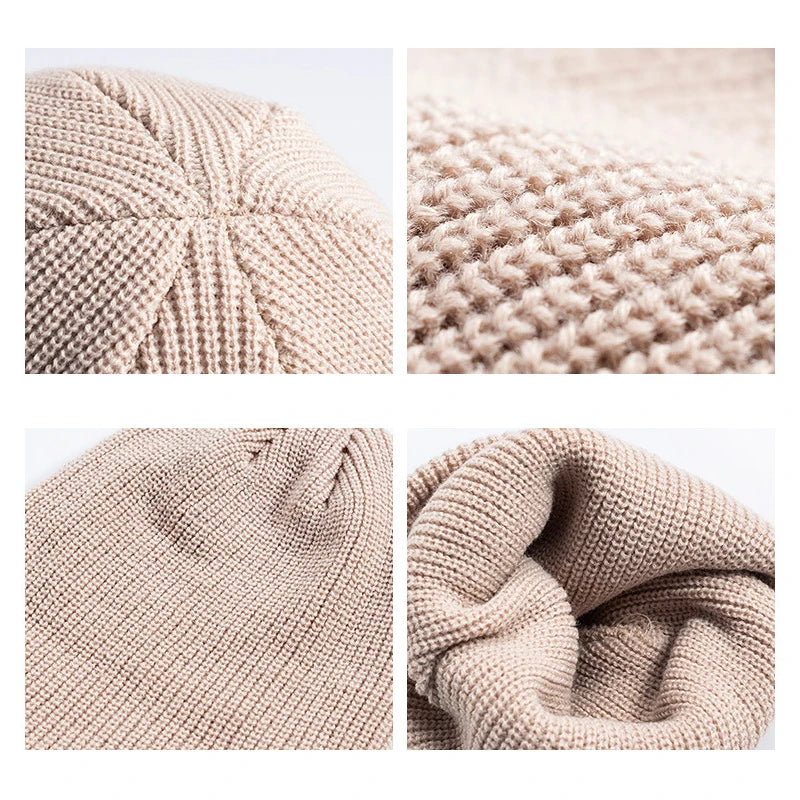 Wool knitted beanie hat for men and women, solid color, warm winter skullies and beanies with simple trendy style.