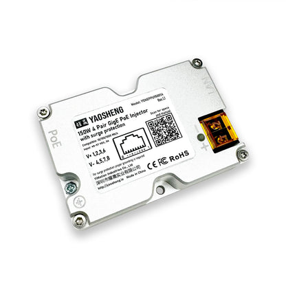 150W GigE Passive PoE Injector with Surge Protection for Starlink pinout, by BACKUPMYFILESNOW.COM®, shown in image.