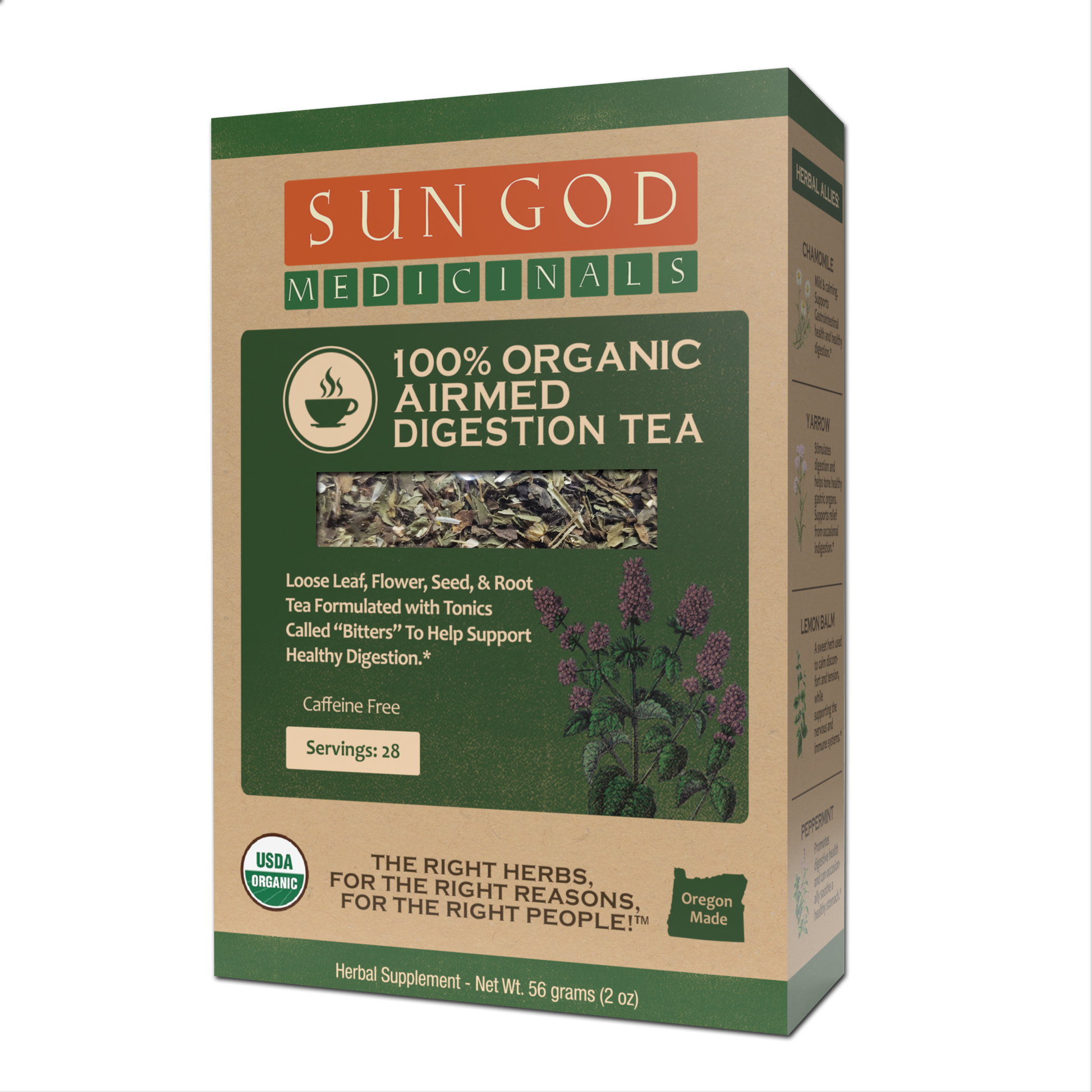 Organic Airmed Digestion Herbal Tea by BACKUPMYFILESNOW.COM®; fresh herbal blend in a glass cup with tea leaves.