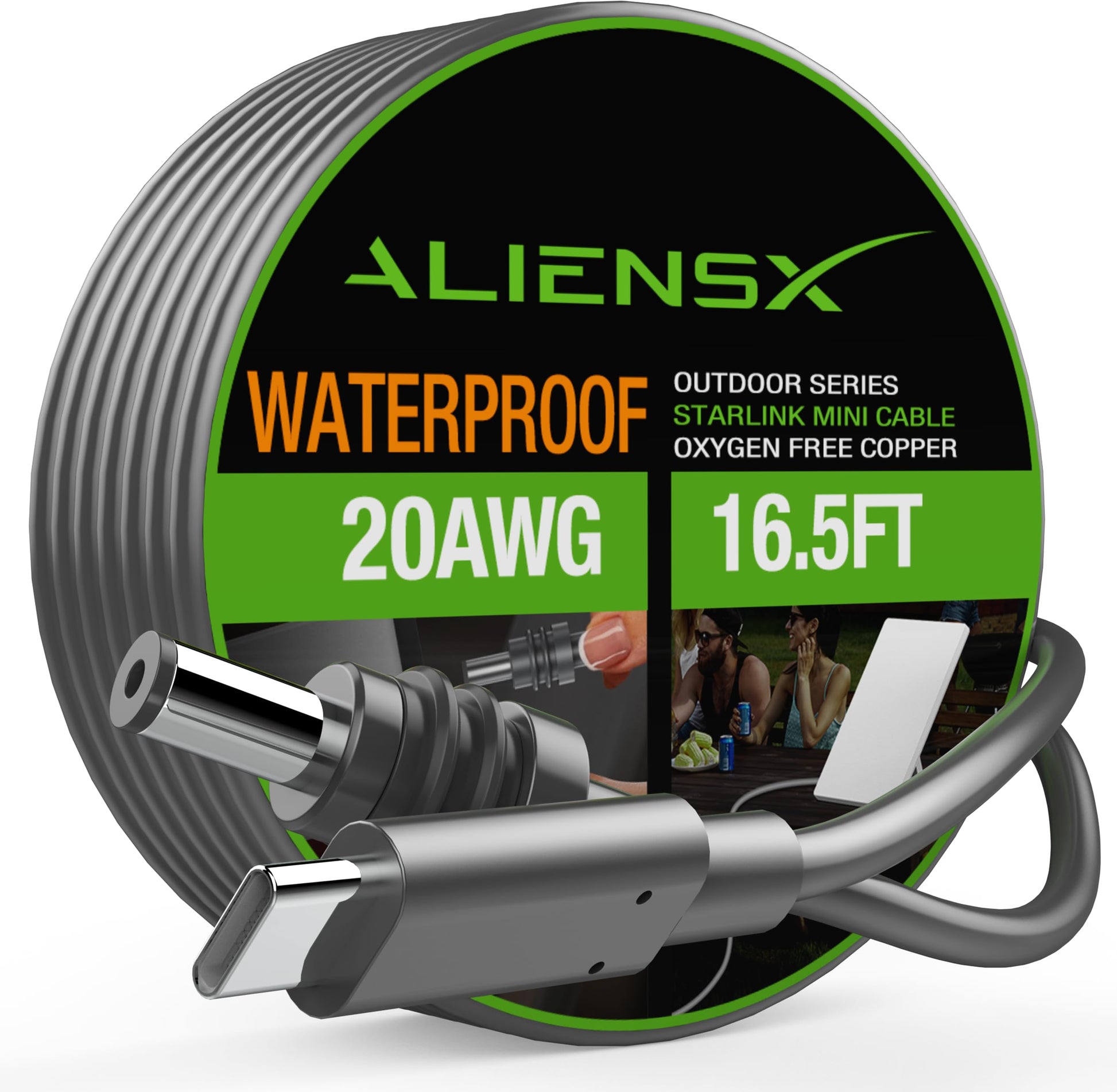 ALIENSX 5M Starlink Mini DC Power Cable USB-C for Starlink Mini Dish, portable, compatible with PD power banks and accessories kit.