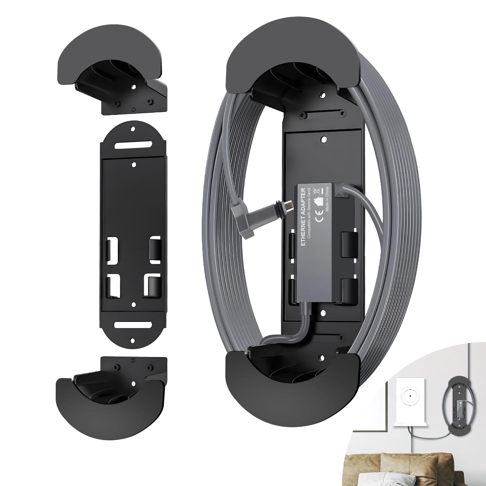 Aojo Starlink Ethernet cable caddy and adapter holder, 2-in-1 wire winding spool for Starlink cable management and routing.