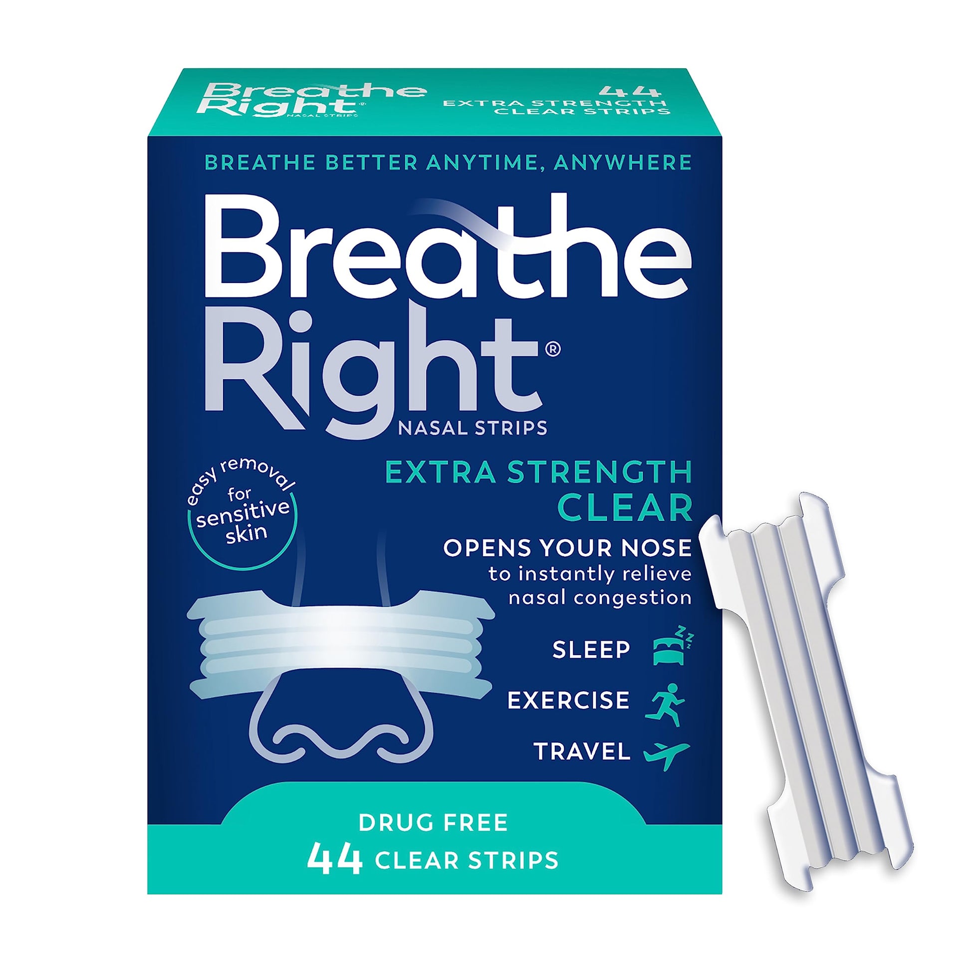 BackupMyFilesNow® Breathe Right Nasal Strips, extra strength, clear, for sensitive skin, 44 count, helps relieve snoring and nasal congestion.