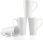 Set of four large white 16 oz coffee mugs with handles, ideal for coffee, tea, cocoa, and latte drinks.