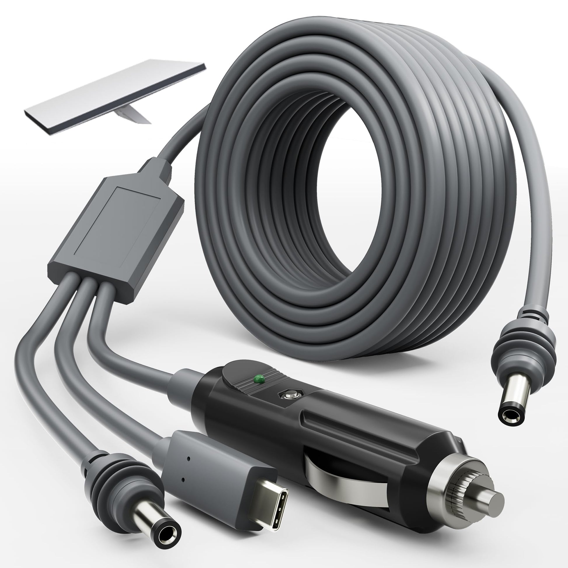 EAZUSE Starlink Mini 3-in-1 DC power cable with USB-C, cigarette lighter plug, and DC male connector for Starlink Mini accessories