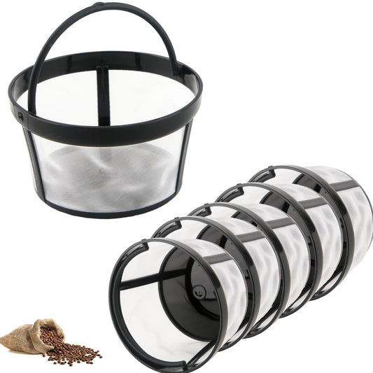 Six reusable nylon coffee filters from BACKUPMYFILESNOW.COM® for coffee makers and brewers, permanent basket design.