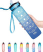 Giotto 32oz BPA-free water bottle with leakproof design, time marker, and straw in ombre orange green for fitness and outdoor use