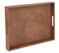 Rectangle faux leather serving tray with hole handles, antique brown, ideal for coffee tables, breakfast, tea, and food serving.