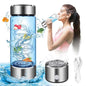 Silver hydrogen water bottle with SPE PEM technology, portable hydrogen water generator for home, office, and travel use.