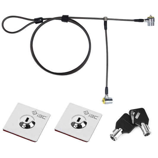 BackupMyFilesNow I3C twin head laptop security cable lock with anchor plate, securing monitors, laptops, MacBooks, tablets, and iPads.