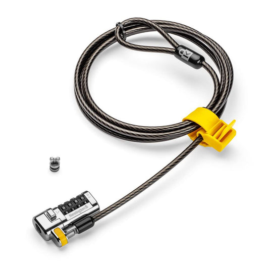 Kensington ClickSafe combination laptop locking cable in black and silver securing a laptop via Nano Security Slot.