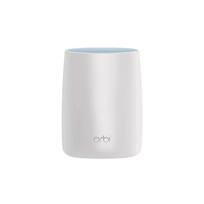 NETGEAR Orbi RBS50 Satellite Home Mesh WiFi Tri-band AC3000 with adapter, renewed, showing the device and power connection.