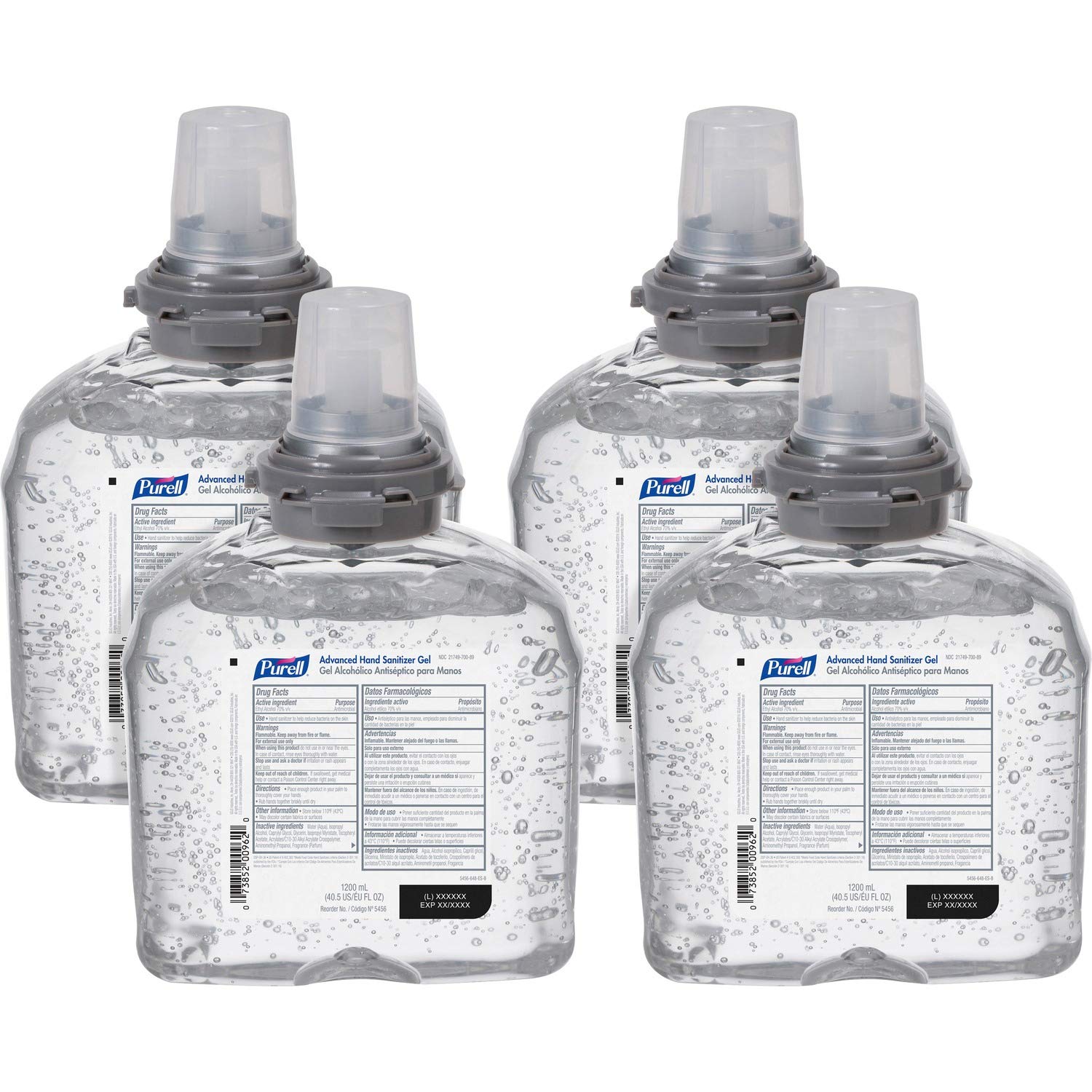 Purell 545604CT refill for TFX dispenser, 1200ml, clear liquid antiseptic sanitizer in a 4-pack.